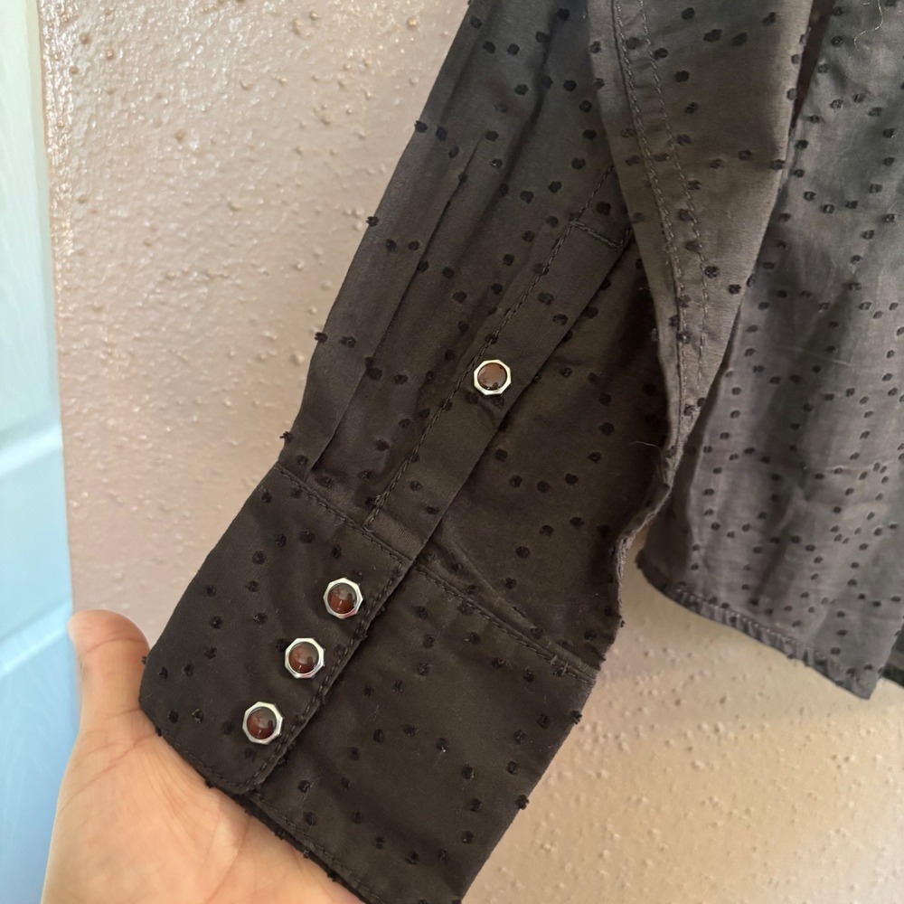 Ariat Womens Brown Swiss Dot Long Sleeve Western Snap Front Shirt Medium - Picture 4 of 9